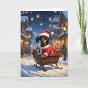 Dachshund Weihnachtsmann Schlitten Weihnachten Kun Karte