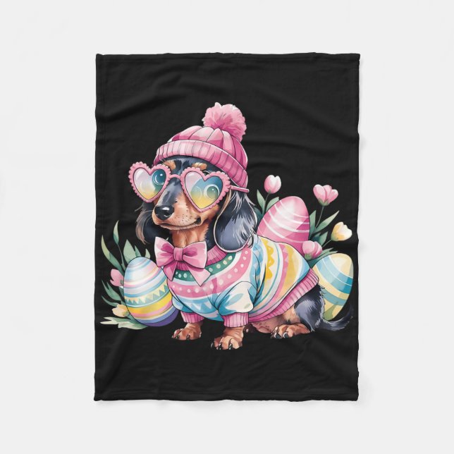Dachshund Weiner Dog Floral Eggs Easter Day Dog Lo Fleecedecke (Vorderseite)