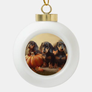 Dachshund Welpe Herbstfreude Kürbis Keramik Kugel-Ornament