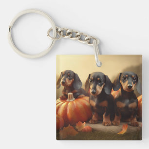 Dachshund-Welpe Herbstfreude Kürbis Schlüsselanhänger