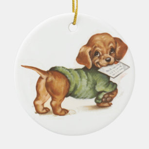 Dachshund-Welpe mit Brief Keramik Ornament