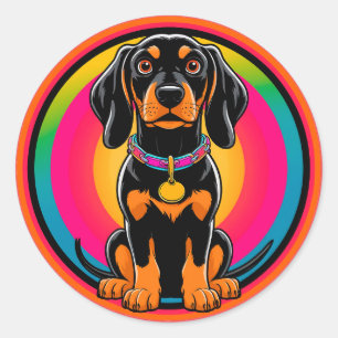 Dachshund-Welpe umgeben von lebendigem Regenbogen Runder Aufkleber