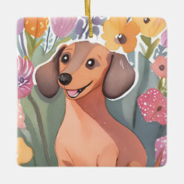 Dachshund-Welpe | Wasserfarben-Hund Haustier Keramikornament
