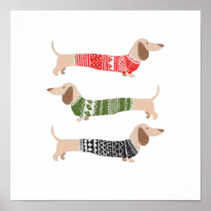 Dachshund-Welpen-Hunde-Weihnachtspullover-Festtags Poster