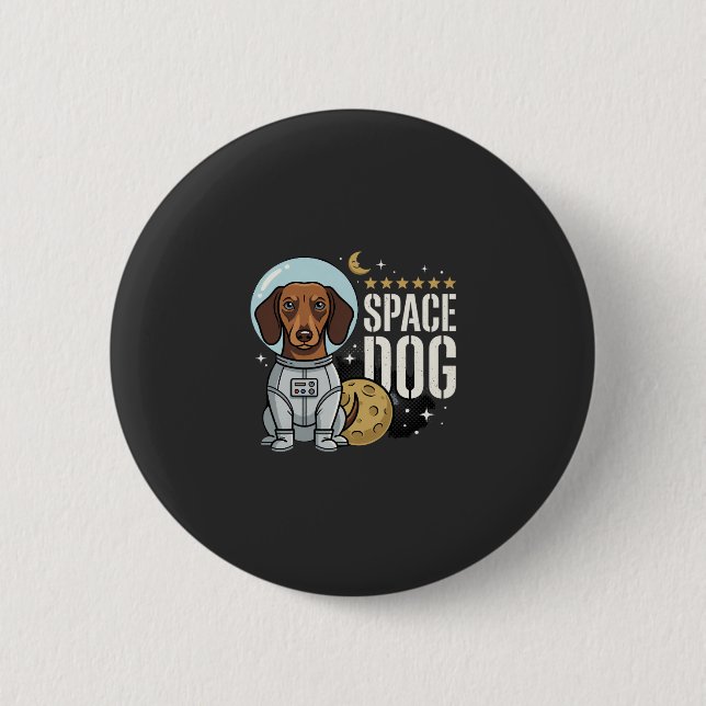 Dachshund Weltraum Hund Astronaut Vektor Button (Vorderseite)