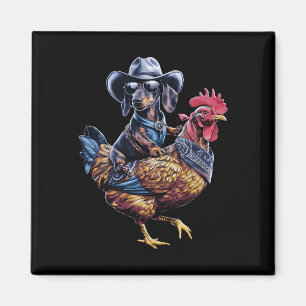 Dachshund Wiener Cowboy Reitet Ein Huhn Für Hunde Magnet
