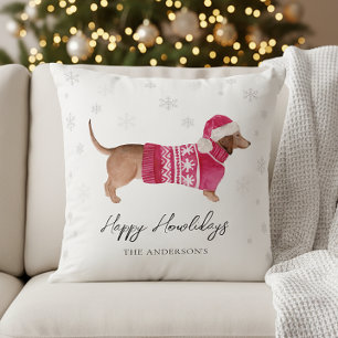 Dachshund Wiener Dog Aquarell Haustier Weihnachten Kissen