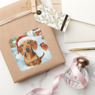 Dachshund Winter Wonderland Weihnachtsfreude Quadratischer Aufkleber