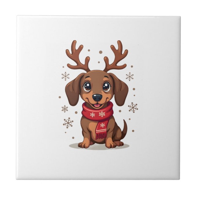 Dachshund Winterfreude Fliese (Vorderseite)