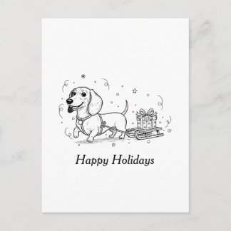 Dachshund zieht Schlitten mit Weihnachtsgeschenken Feiertagspostkarte