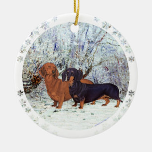 Dachshunde im Schnee Keramik Ornament