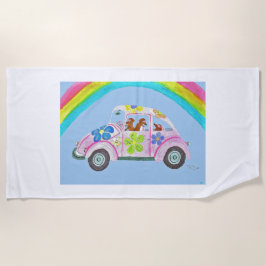 Dachshunde in einem Hippie-Auto Strandtuch