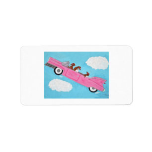 Dachshunde in einem rosa Cabrio im Himmel Adressaufkleber