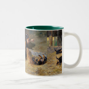 Dachshunde mit Welpen im Stall Hermine Bieder Zweifarbige Tasse