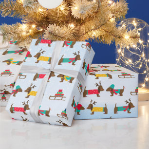 Dachshunde Rentier Schlitten Schnee Weihnachten Mu Geschenkpapier