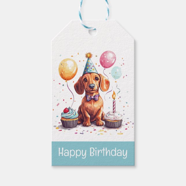 Dachshunde zum Geburtstag Geschenkanhänger (Vorderseite)
