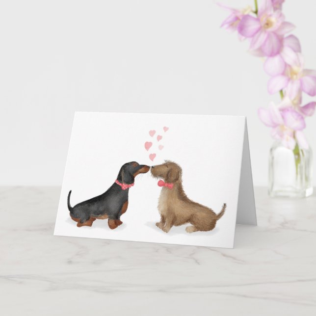 Dachshunds amoureux Carte de Saint Valentin (deux  (Orchidée)