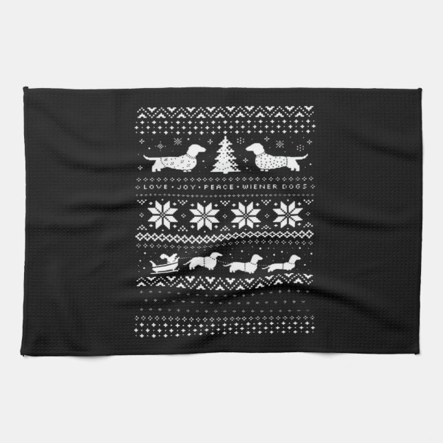 Dachshunds Christmas Sweater Pattern Classic T-Shi Geschirrtuch (Horizontal)
