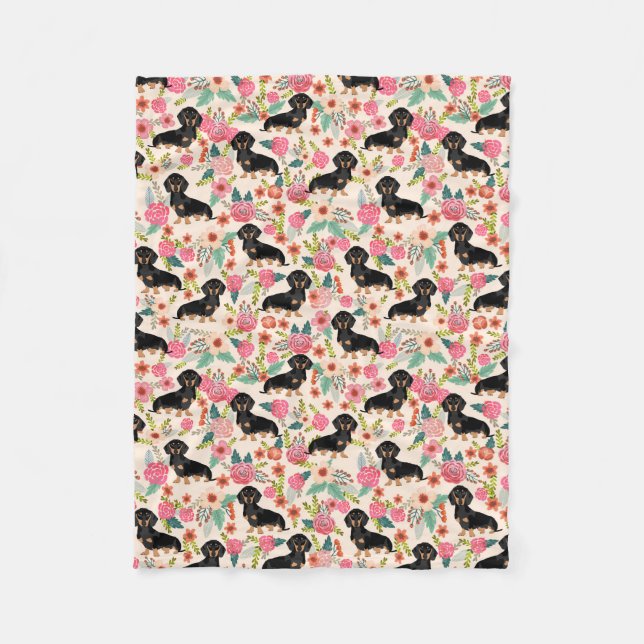 Dachshunds couverture - mignon chien doxie floral (Devant)