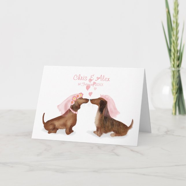 Dachshunds en amour carte mariage (fille/fille) (Devant)