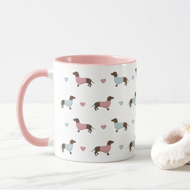 Dachshunds et coeurs Mug (Avec donut)