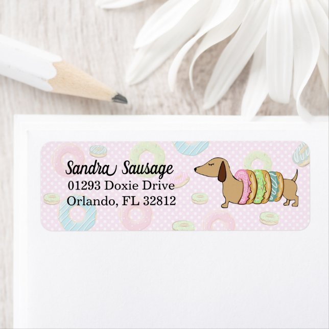 Dachshunds et Donuts Retourner l'adresse Étiquette (En situation)