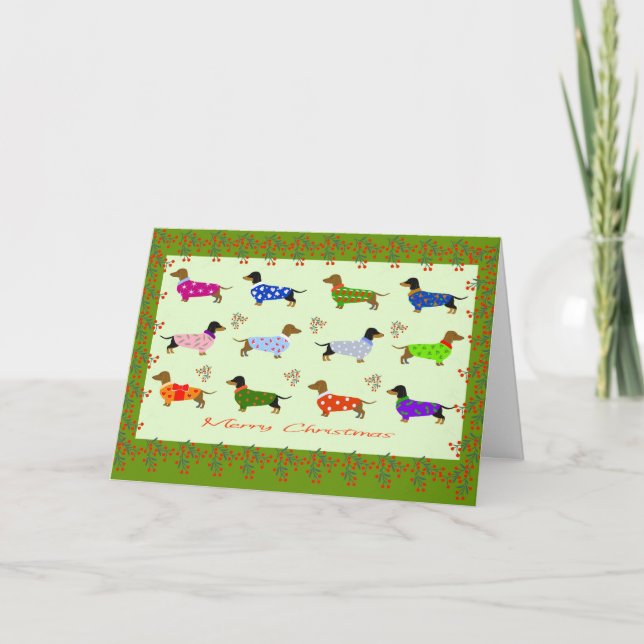 Dachshunds in Christmas coats Christmas card Dankeskarte (Vorderseite)