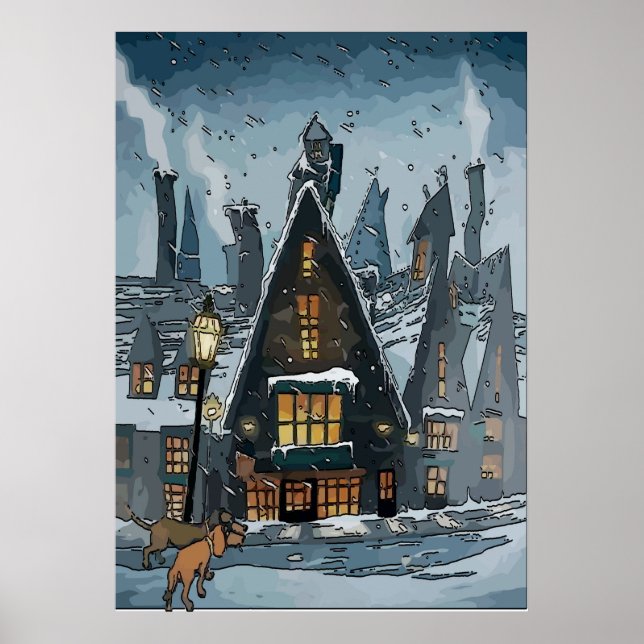 Dachshunds in Winter Village Poster (Vorne)