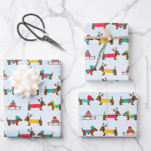 Dachshunds Rentier Schlitten Schnee Weihnachten Mu Geschenkpapier Set