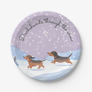 Dachshunds Schnee Doxie Weihnachten Wursthunde Par Pappteller