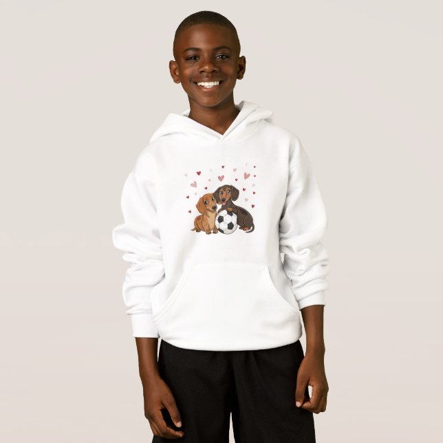 Dachshunds with soccer ball for Valentine's Day Hoodie (Vorne ganz)