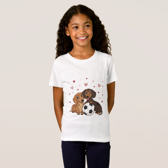Dachshunds with soccer ball for Valentine's Day T-Shirt (Vorne ganz)