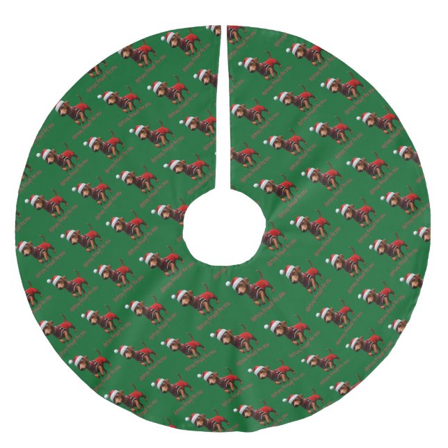 Dachsing Durch Den Schnee Dachshund Wursthund  Polyester Weihnachtsbaumdecke (Vorderseite)