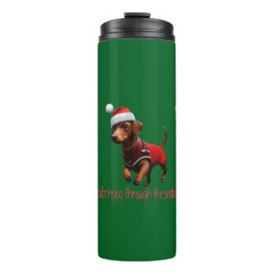 Dachsing durch die Schnee Dackel Wurst Hund Thermosbecher