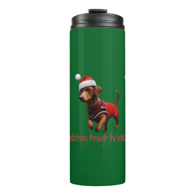 Dachsing durch die Schnee Dackel Wurst Hund Thermosbecher (Vorderseite)