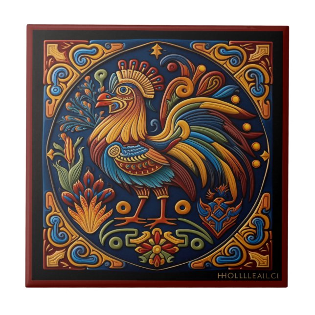 Dachziegel im mexikanischen Huicholkunststil Keram Fliese (Vorderseite)