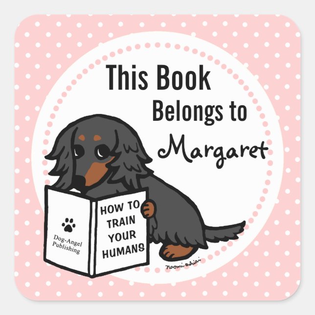 Dackel 2: Schwarz und Tan lang haariert Quadratischer Aufkleber (Vorderseite)