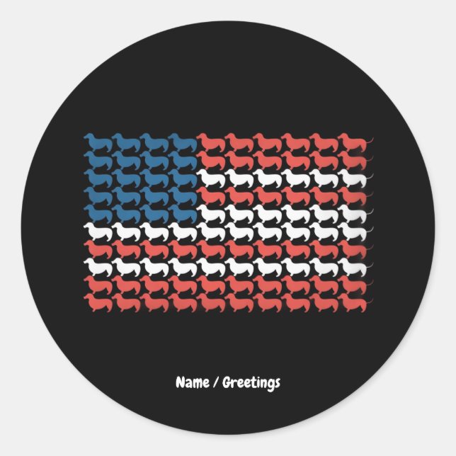 Dackel 4. Juli American Flag Patriotic Runder Aufkleber (Vorderseite)