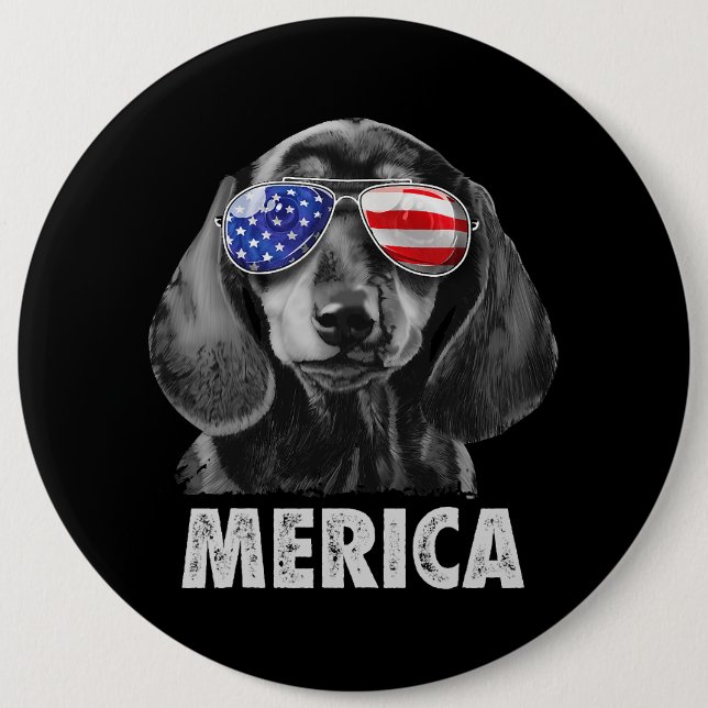 Dackel 4. Juli Merica Men American Flag Sun Button (Vorderseite)