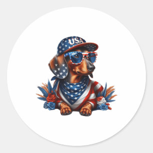Dackel 4. Juli Patriotische Hunde Dackel 4 Runder Aufkleber