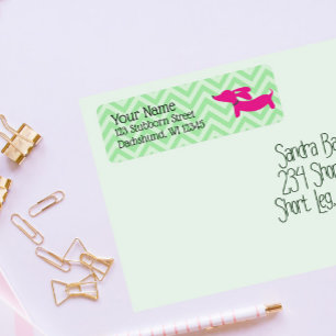 Dackel-Adressetiketten Preppy Pink und Green