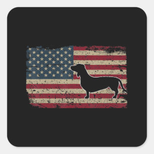 Dackel America Flag Patriotic Weiner Dog Geschenk Quadratischer Aufkleber