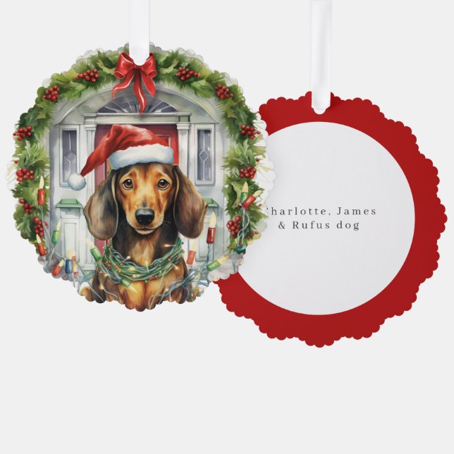 Dackel an der Weihnachtsmannmütze Weihnachten Ornament Karte (Vorderseite/Rückseite)