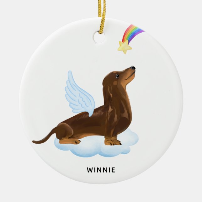 Dackel Angel Dog Personalisierte Haustiere Gedenks Keramik Ornament (Vorne)