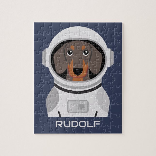 Dackel Astronaut mit Namen (Vertikal)