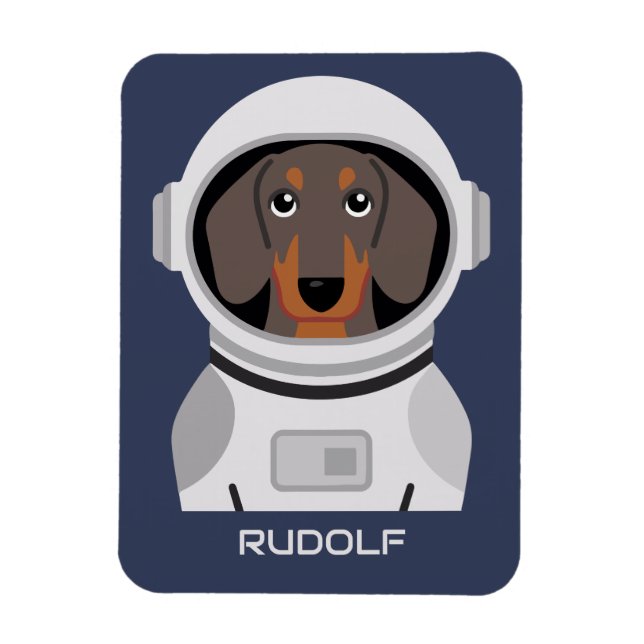Dackel Astronaut mit Namen Magnet (Vertikal)