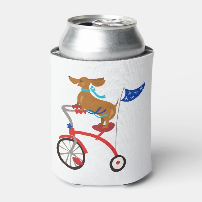 Dackel auf dem Fahrrad Dosenkühler (Kanne Vorderseite)