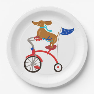 Dackel auf dem Fahrrad Pappteller