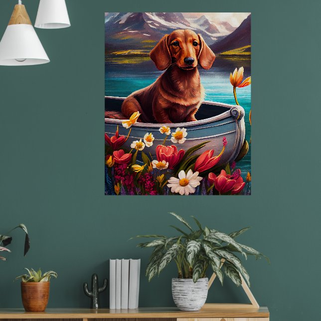 Dackel auf dem Paddle: Ein Landschaftliches Abente Poster (Wohnzimmer 1)