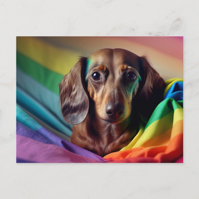 Dackel auf der Postkarte der Regenbogenflagge (Vorderseite)